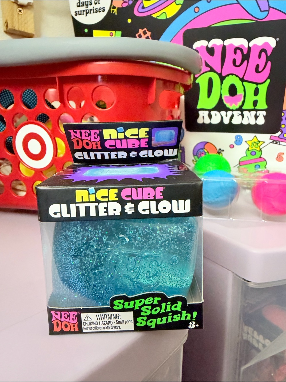 NeeDoh Nice Cube Glitter & Glow Super Solid Squish - Teal Blue